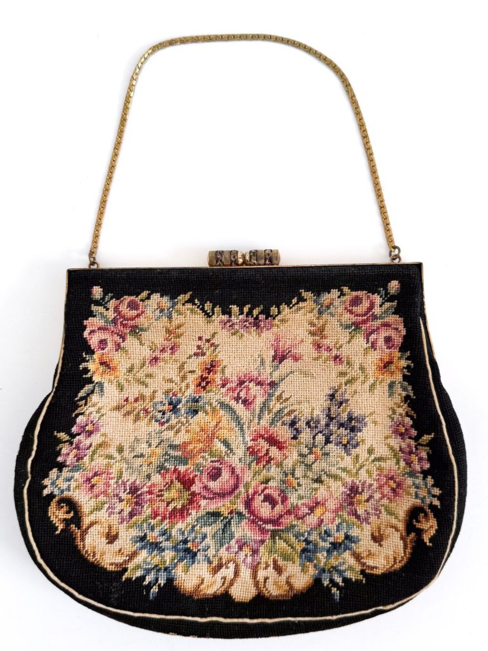 Vintage Jolles Original Petit Point Floral Tapestry Evening Purse